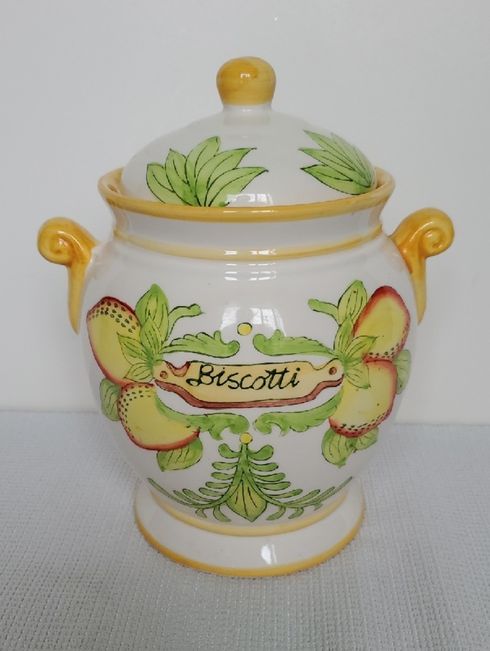 Biscotti Ceramic Cookie Jar with Lemon Motif - Yellow & Green